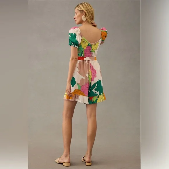 ✨ Anthropologie Puff-Sleeve Ruffle Romper Sz S - Picture 2 of 11